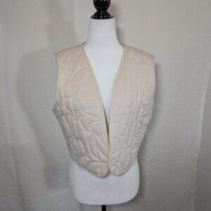 Mango Cream Quilted Vest Cropped Soft Lounge Layer Size Medium Cotton